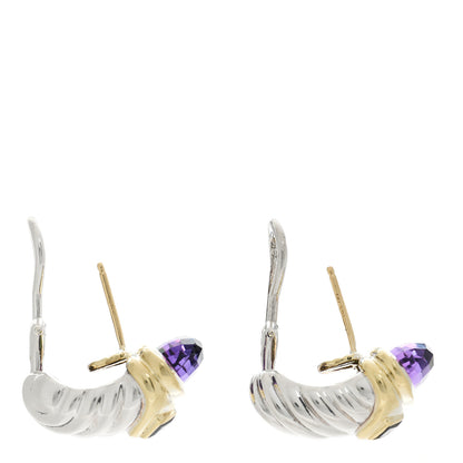 David Yurman Sterling Silver 14K Yellow Gold Amethyst Green Tourmaline Shrimp Earrings 4 of 4