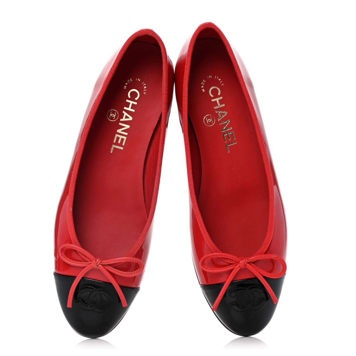 Chanel Patent Calfskin CC Cap Toe Ballerina Flats 37 Red 5 of 10