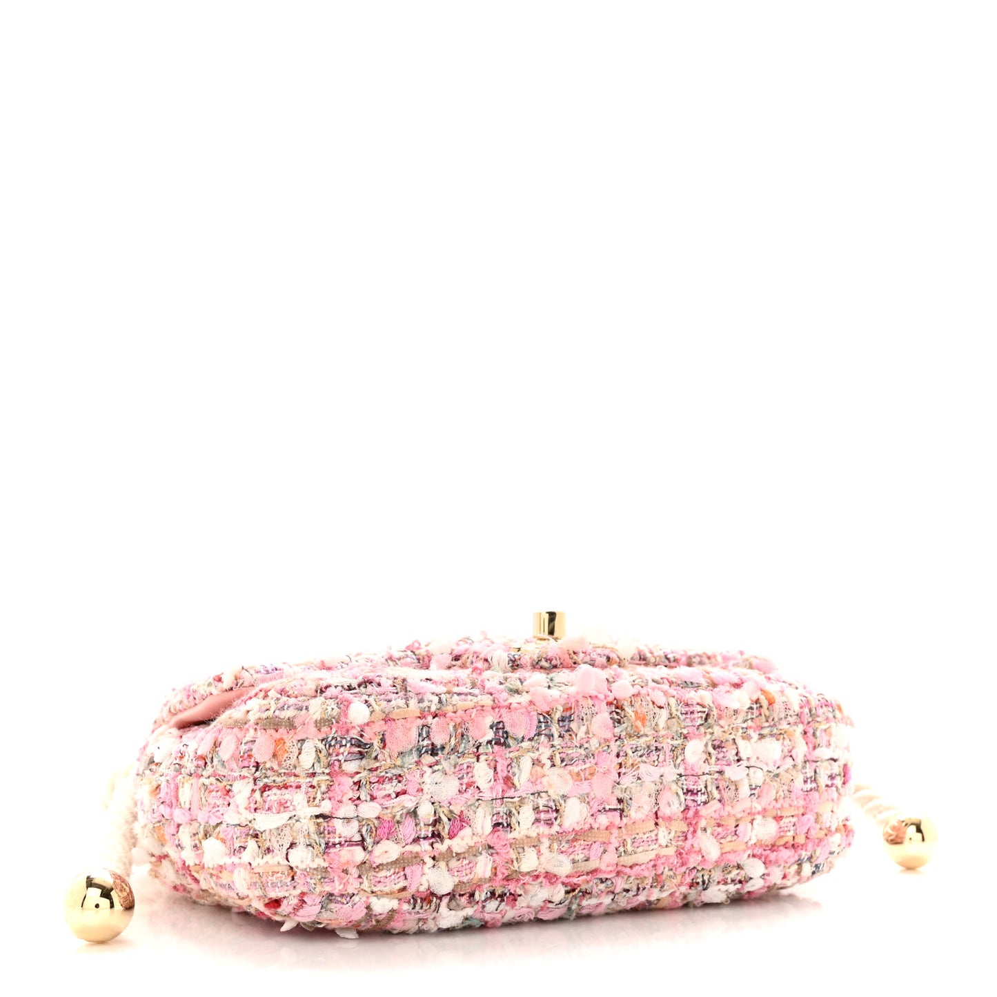 Tweed Mini Pearl Handle Flap Pink Beige Orange Ecru