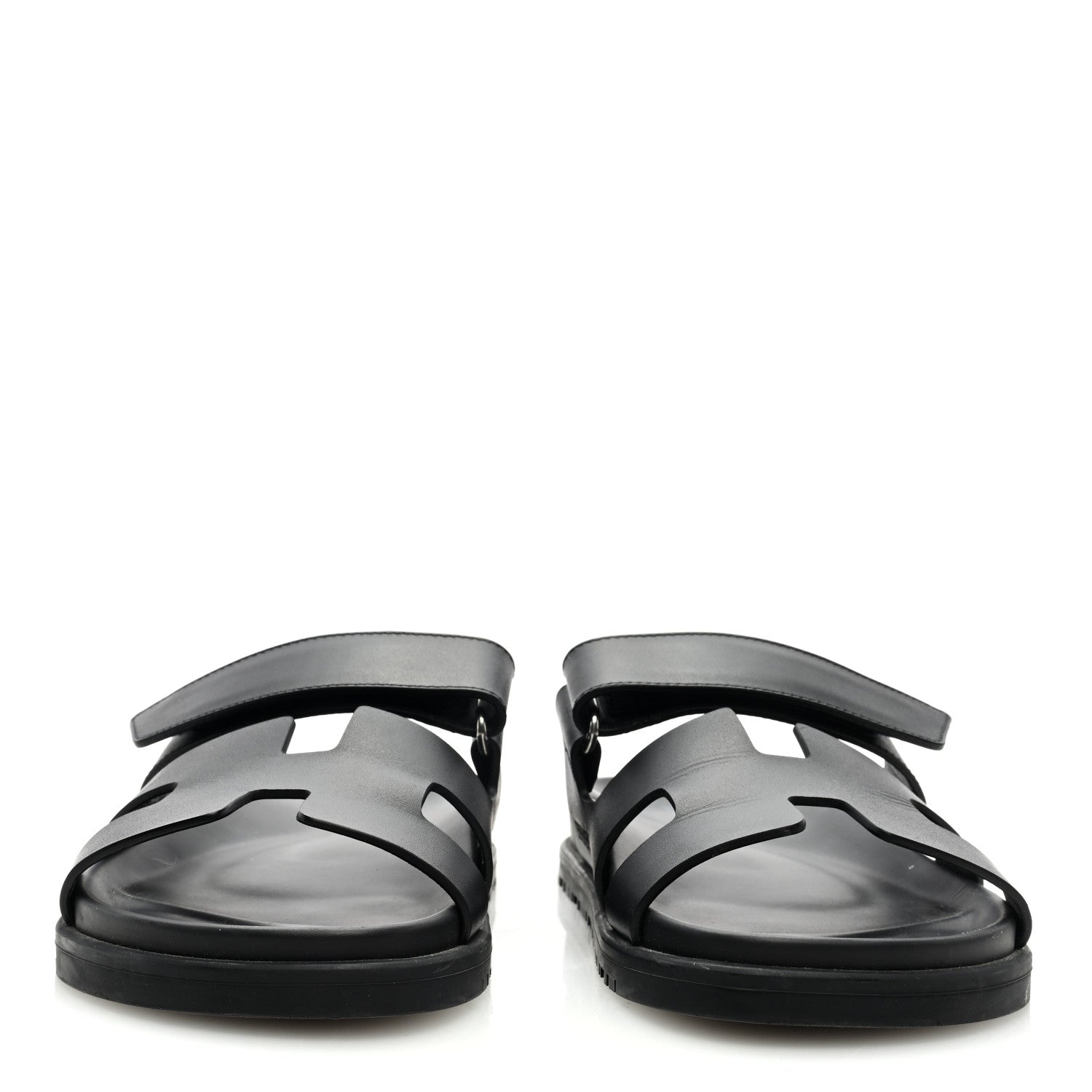 Hermes Calfskin Womens Chypre Sandals 37.5 Black 2 of 8