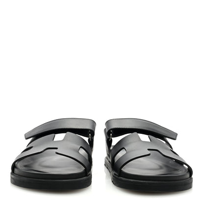 Hermes Calfskin Womens Chypre Sandals 37.5 Black 2 of 8