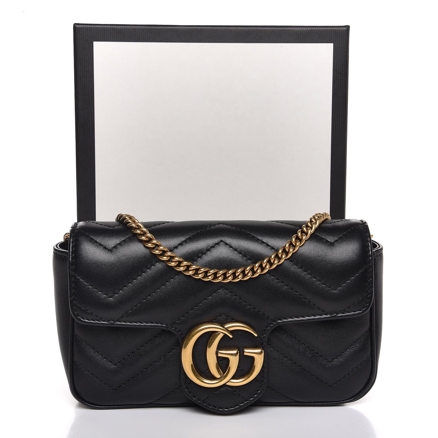 Calfskin Matelasse Super Mini GG Marmont Shoulder Bag Black