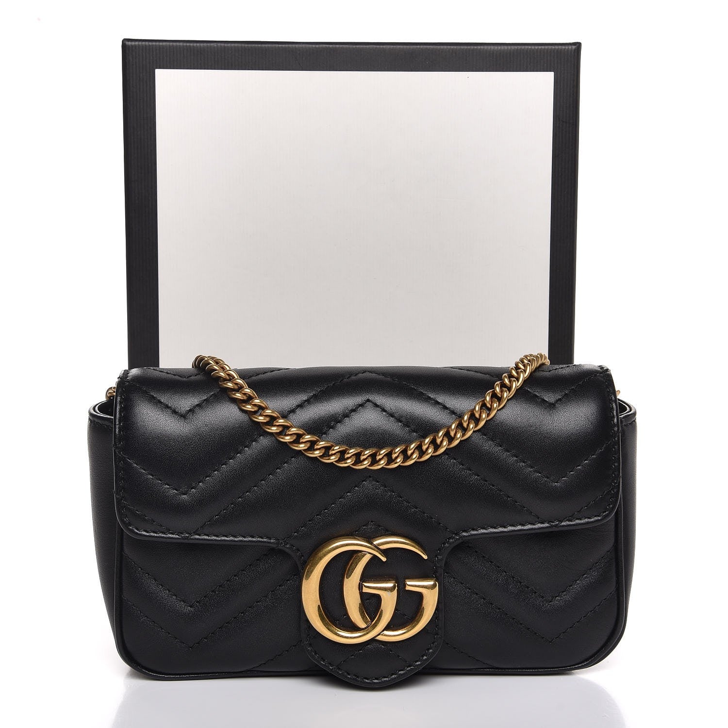 Gucci Calfskin Matelasse Super Mini GG Marmont Shoulder Bag Black 8 of 8