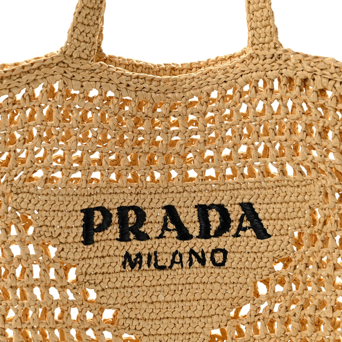 Yarn Raffia Effect Crochet Logo Embroidered Tote Bag Naturale