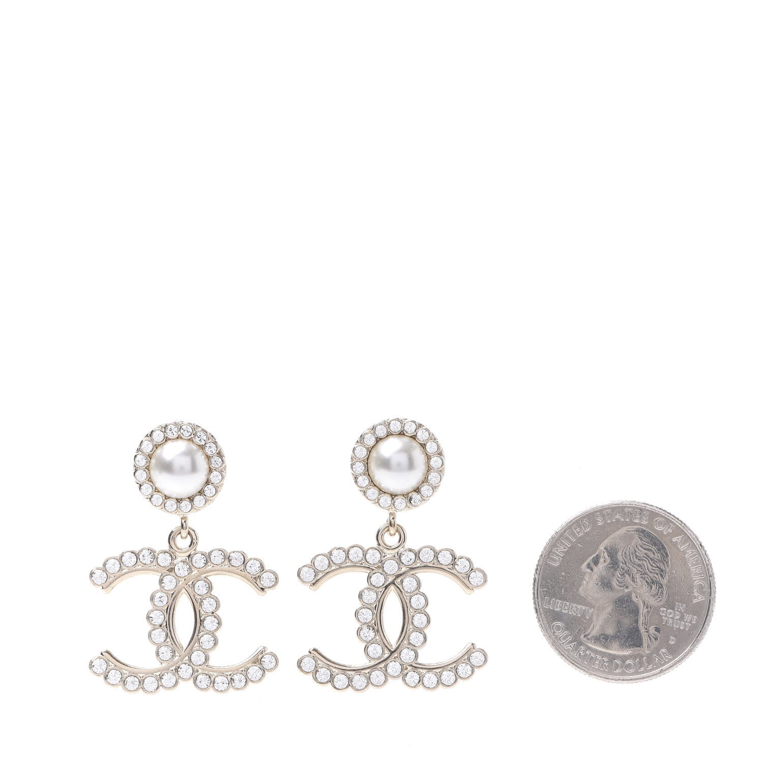 Chanel Crystal Pearl Bow-tiful CC Drop Earrings Gold 2 of 5