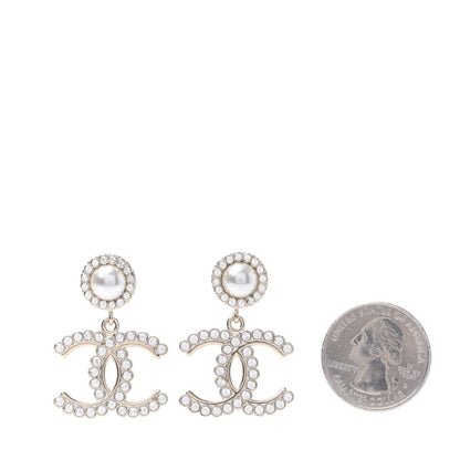 Chanel Crystal Pearl Bow-tiful CC Drop Earrings Gold 2 of 5