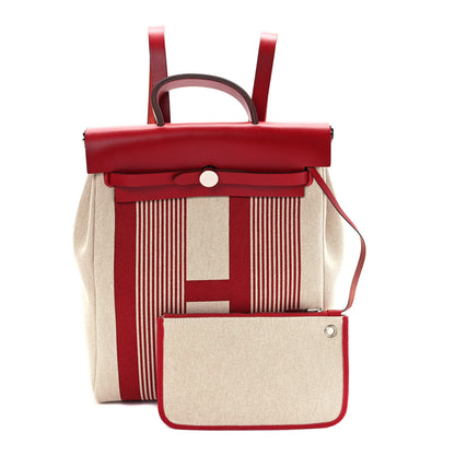 Hermes Vache Hunter Toile H Vibration Herbag a Dos Retourne Backpack Bordeaux Ficelle Rouge Piment 1 of 8