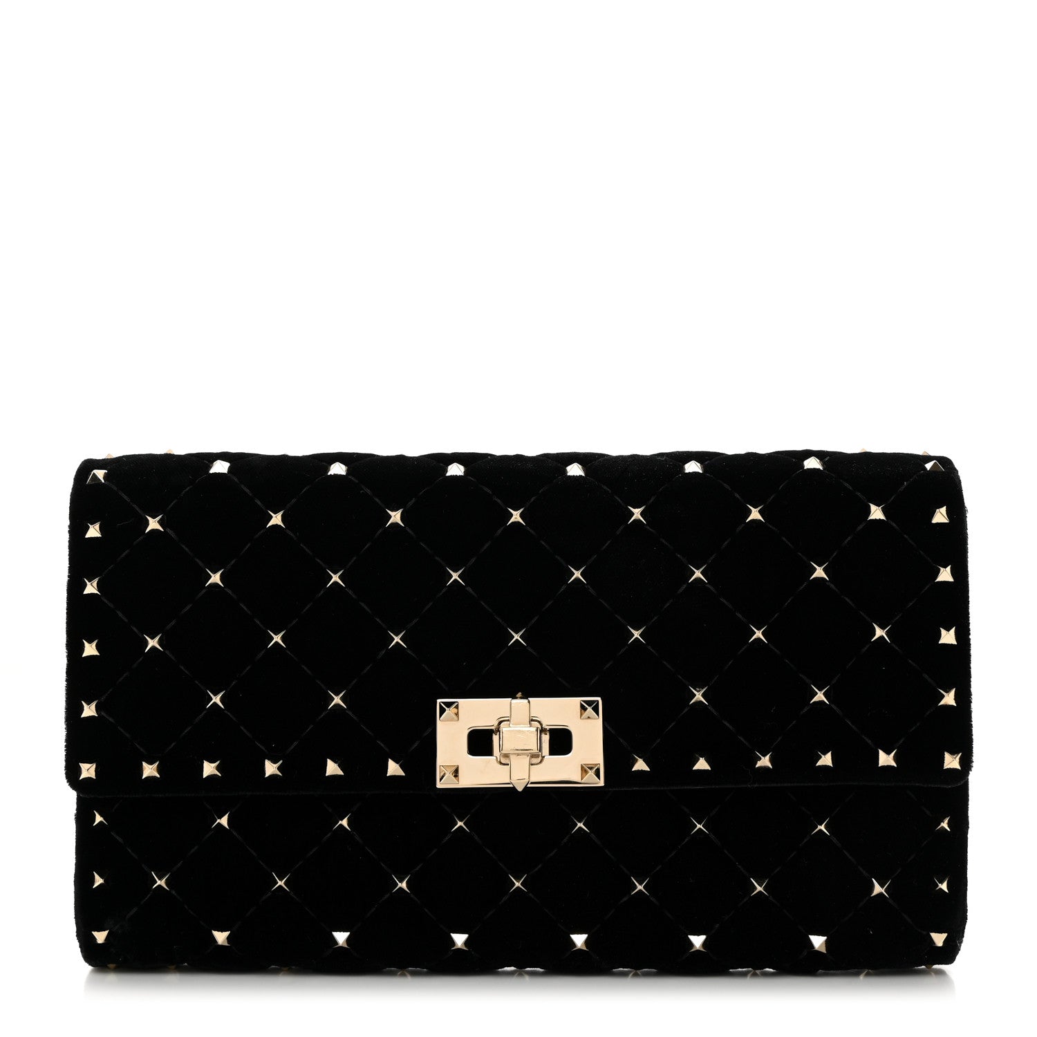 Valentino Garavani Velvet Rockstud Spike Wallet on Chain Black 1 of 9
