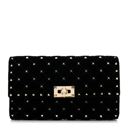 Valentino Garavani Velvet Rockstud Spike Wallet on Chain Black 1 of 9