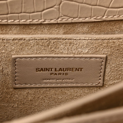 Saint Laurent Calfskin Crocodile Embossed Medium Monogram Sunset Dark Beige 6 of 8