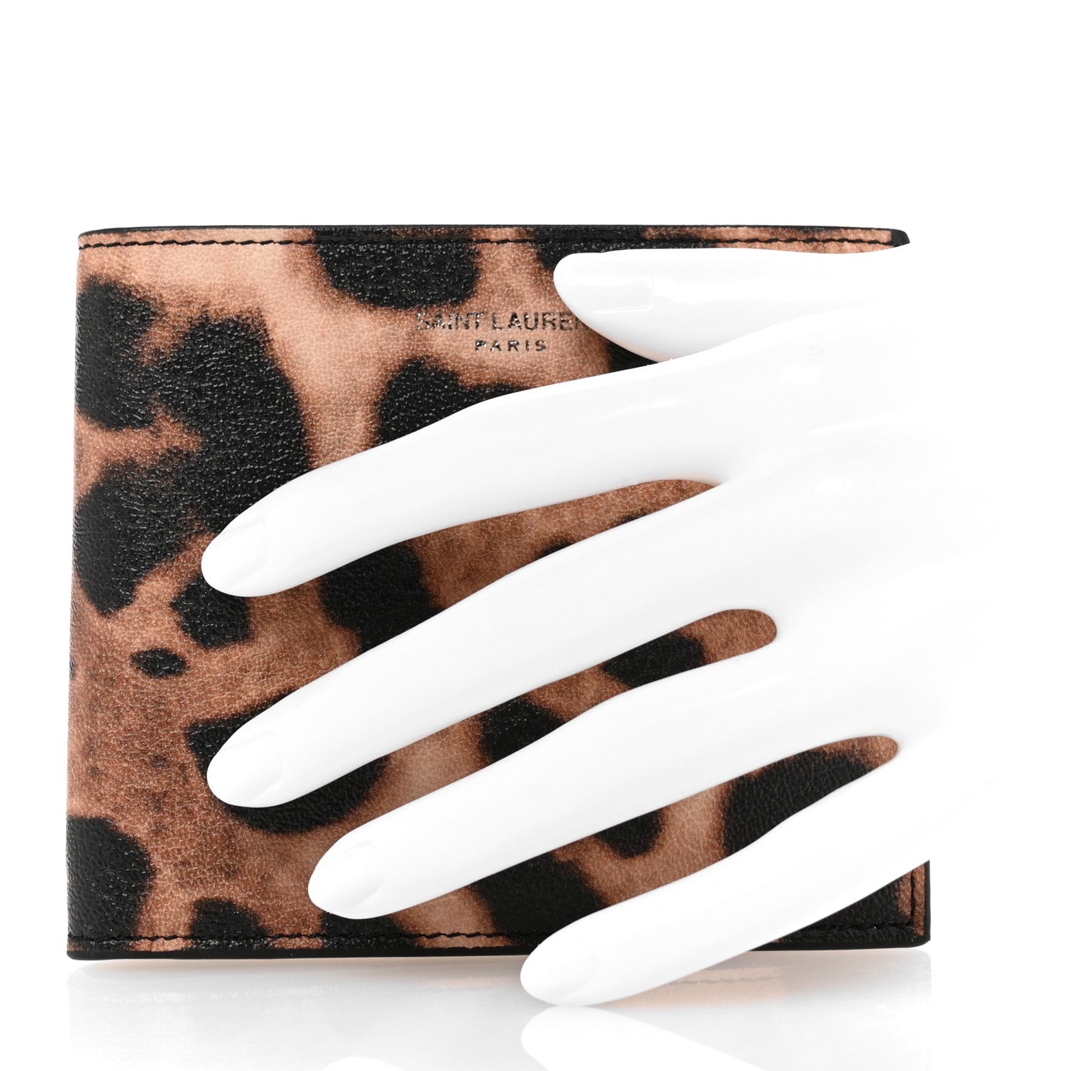 Saint Laurent Calfskin Leopard Print East West Wallet Natural Black 2 of 6