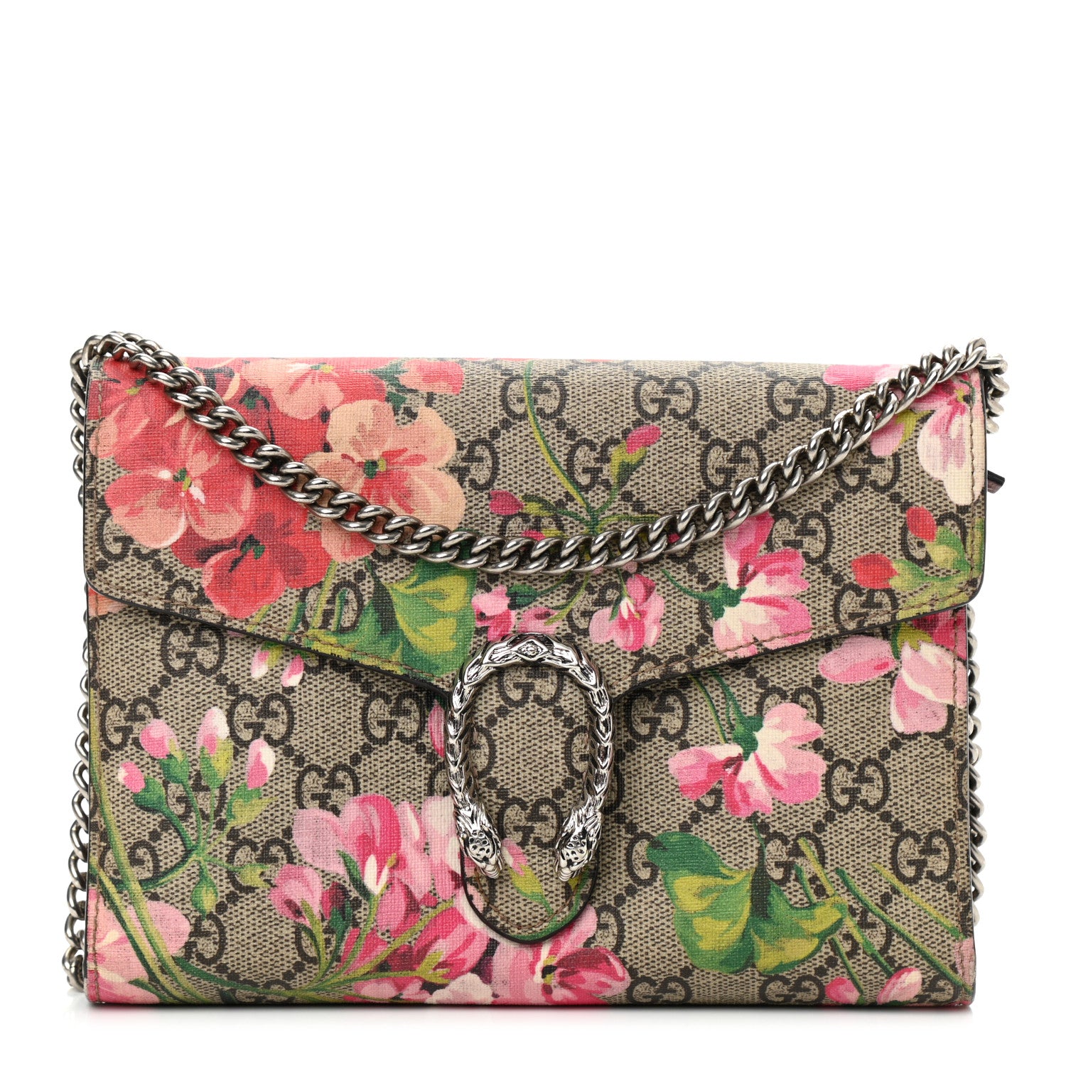 Gucci GG Supreme Monogram Blooms Mini Dionysus Chain Wallet Beige Multicolor Dry Rose 2 of 20
