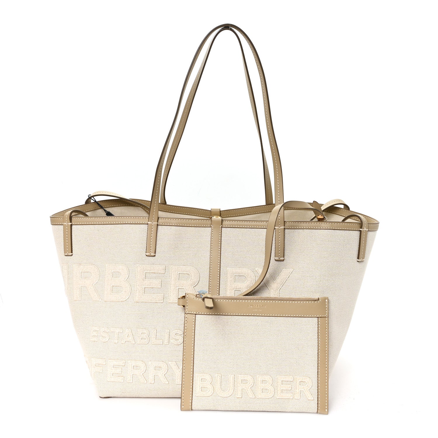 Burberry Cotton Canvas Mini Logo Horseferry Tote Bag Off White 3 of 11