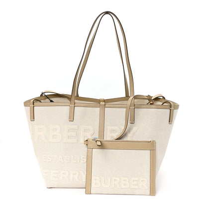 Burberry Cotton Canvas Mini Logo Horseferry Tote Bag Off White 3 of 11