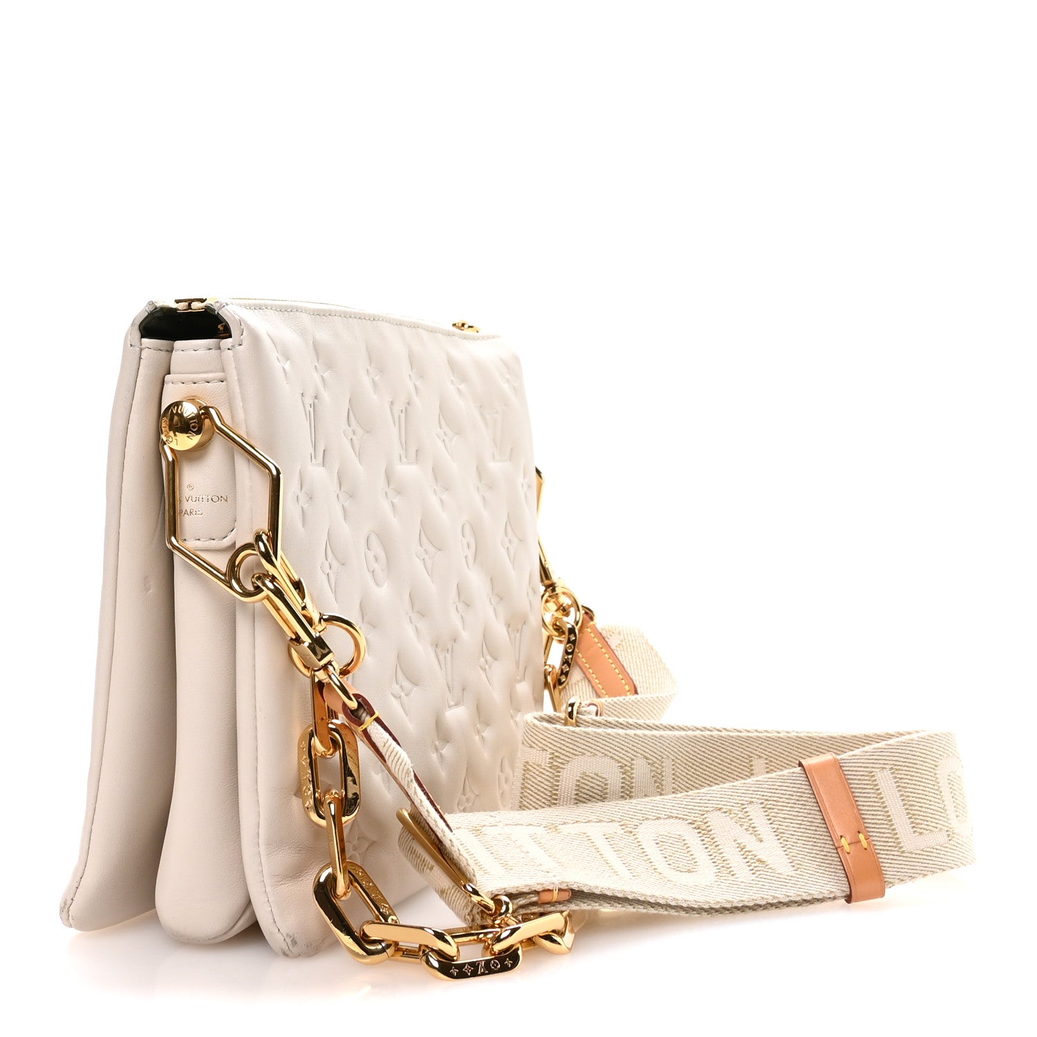 Louis Vuitton Lambskin Embossed Monogram Coussin PM Cream 1819665