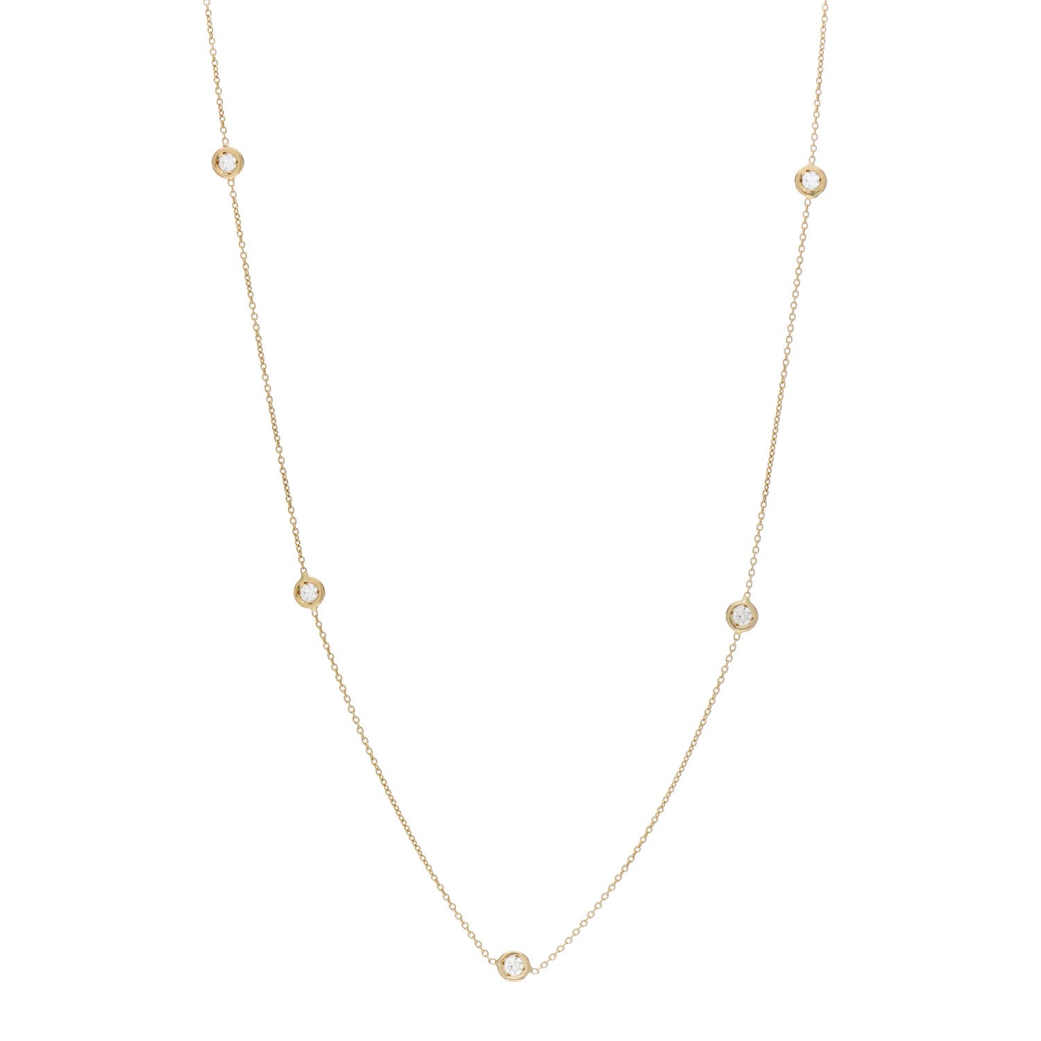 Roberto Coin 18K Yellow Gold Diamond .25ct Diamonds By The Inch Five Station Necklace 1 of 5