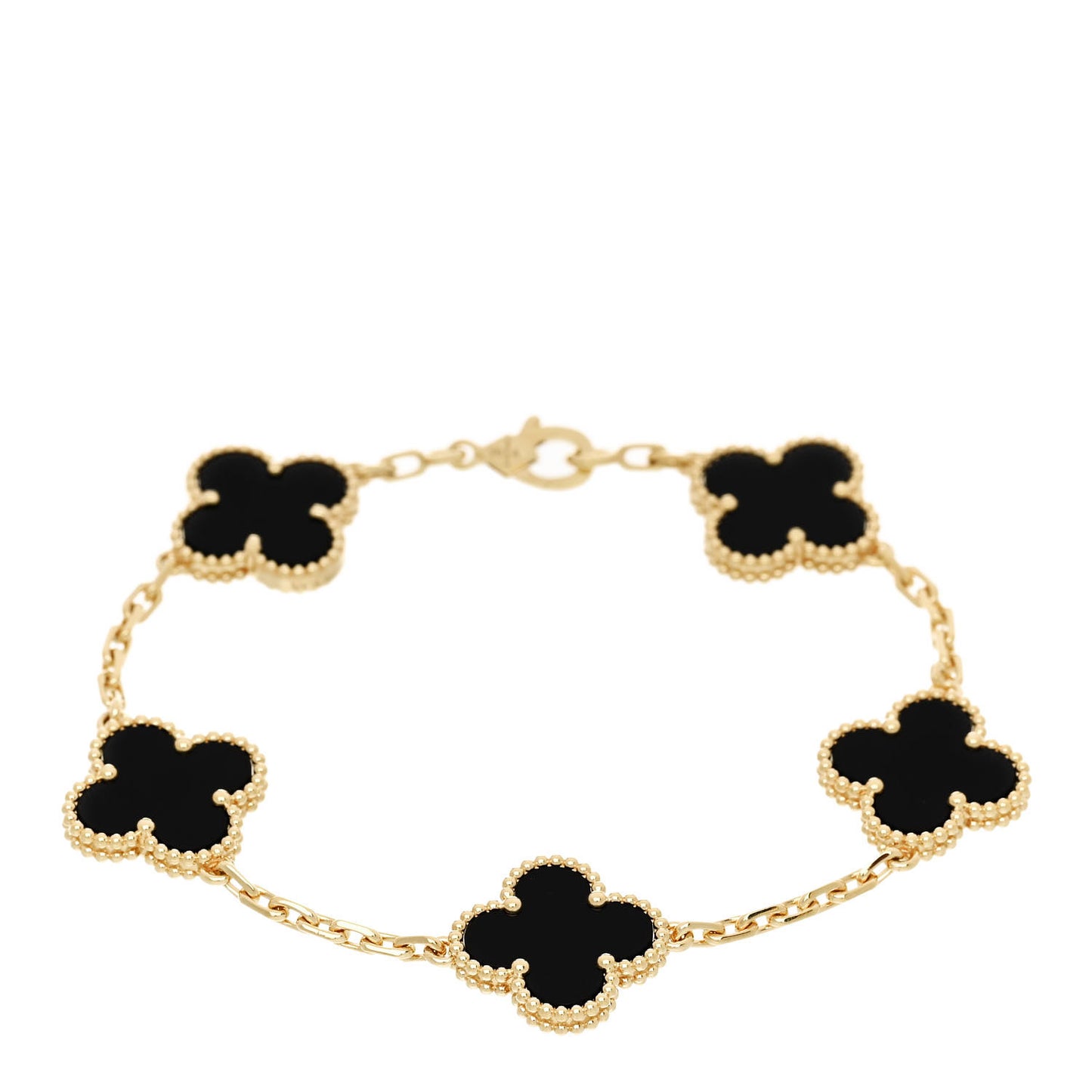 18K Yellow Gold Black Onyx 5 Motifs Vintage Alhambra Bracelet