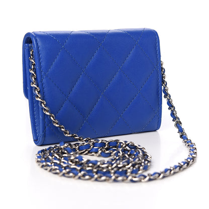 Chanel Lambskin Quilted Flap Card Holder On Chain Blue 2 of 10