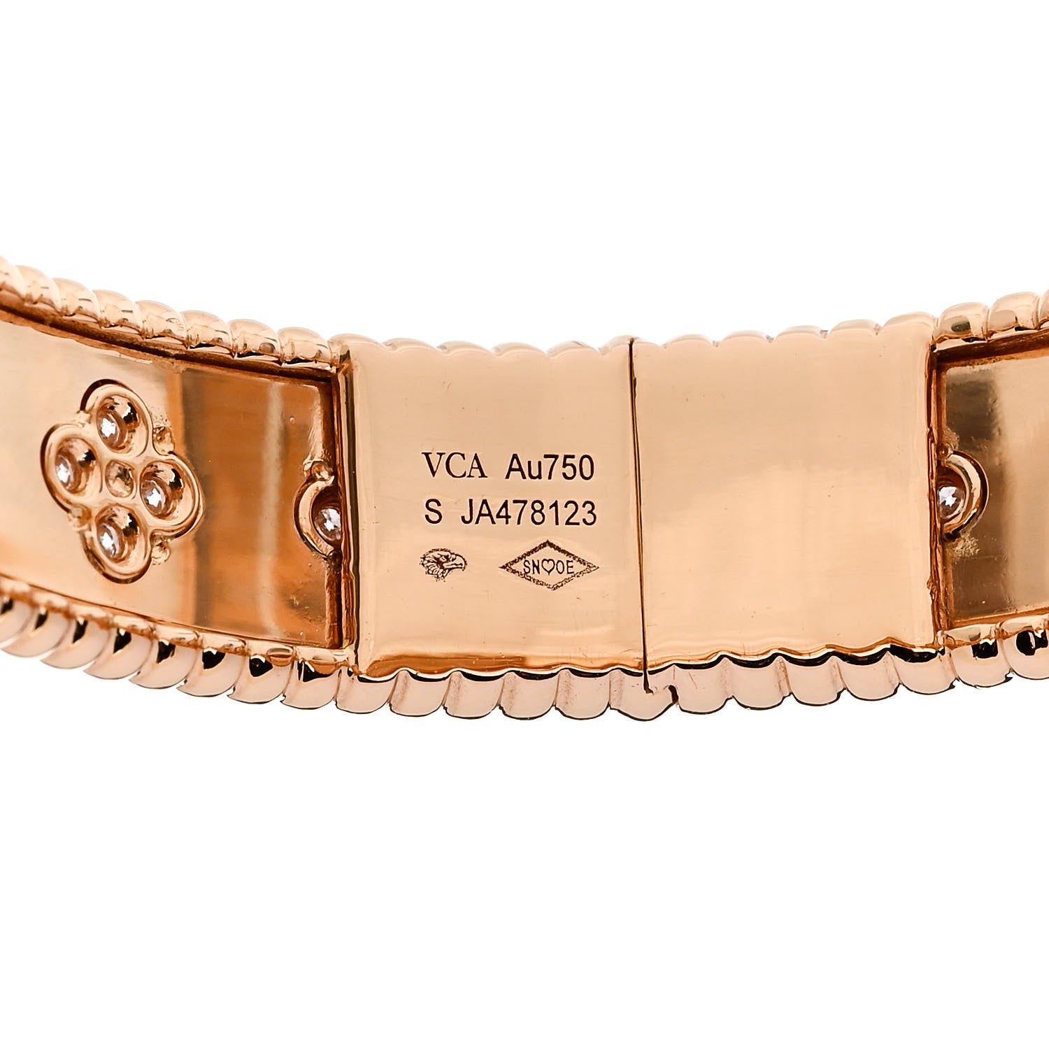 Van Cleef & Arpels 18K Rose Gold Diamond Perlee Clovers Bangle Bracelet S 3 of 4