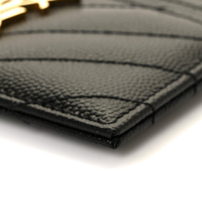 Saint Laurent Grain De Poudre Matelasse Chevron Monogram Credit Card Case Black 9 of 10