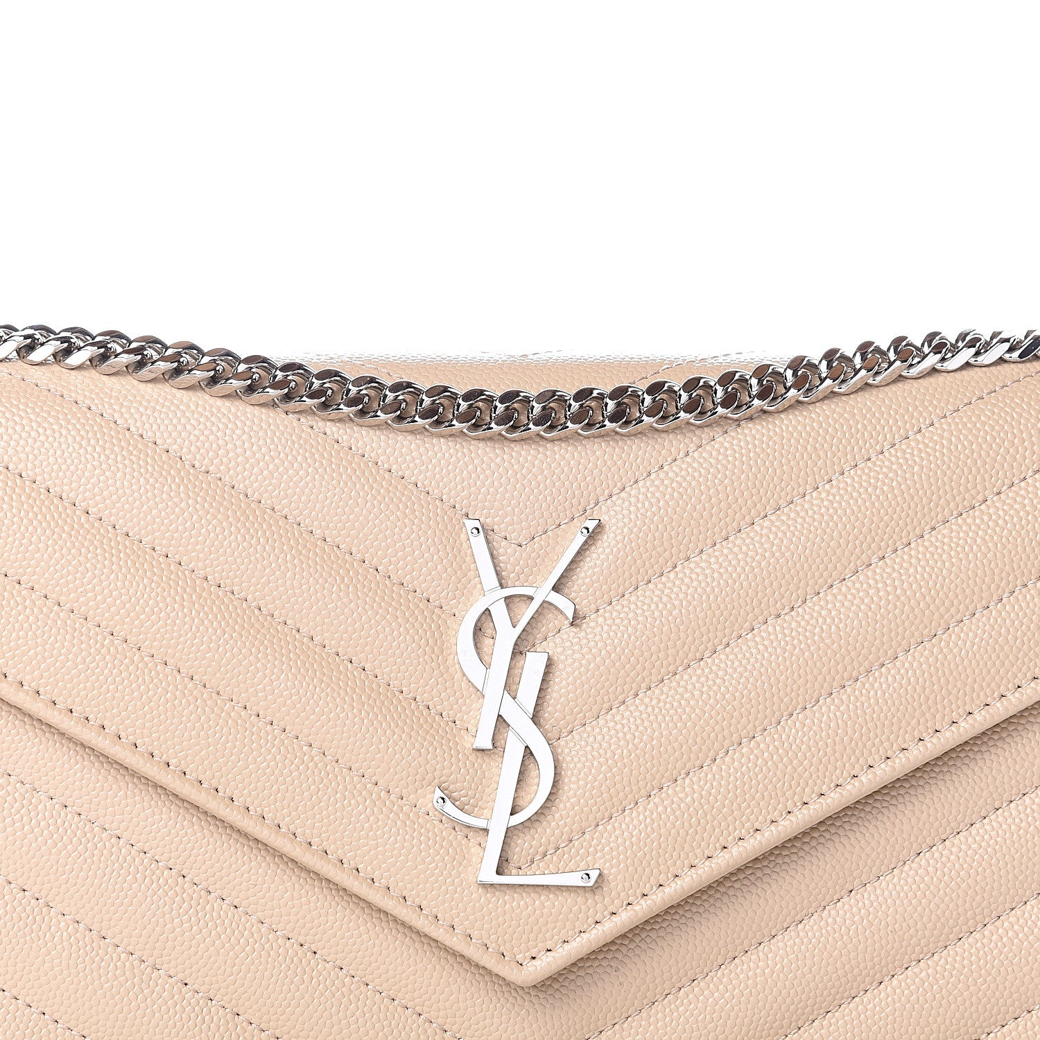 Saint Laurent Grain De Poudre Matelasse Chevron Monogram Chain Wallet Nude Powder 8 of 8