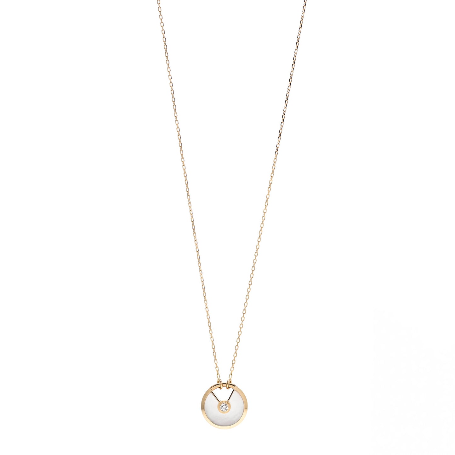 18K Yellow Gold Diamond Mother of Pearl SM Amulette de Cartier Pendant Necklace