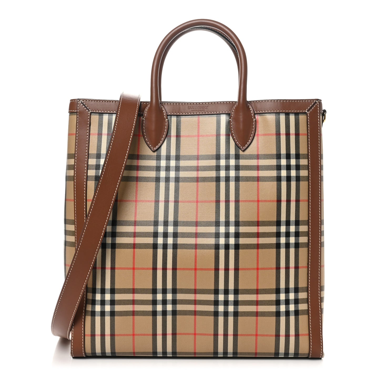 Vintage Check Calfskin Kane Tote Bag Beige Brown