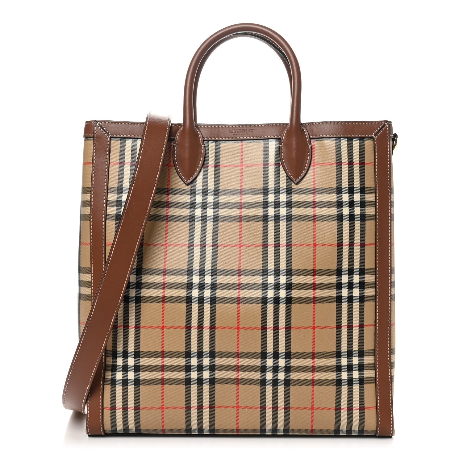 Burberry Vintage Check Calfskin Kane Tote Bag Beige Brown 1 of 9