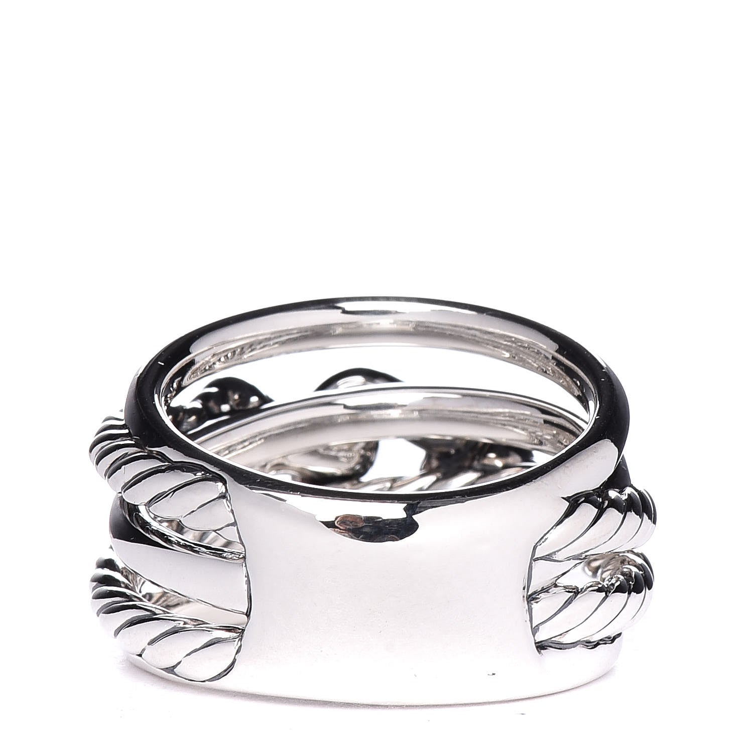 David Yurman Sterling Silver Diamond 14mm Crossover Cable Buckle Ring 54 7 4 of 5