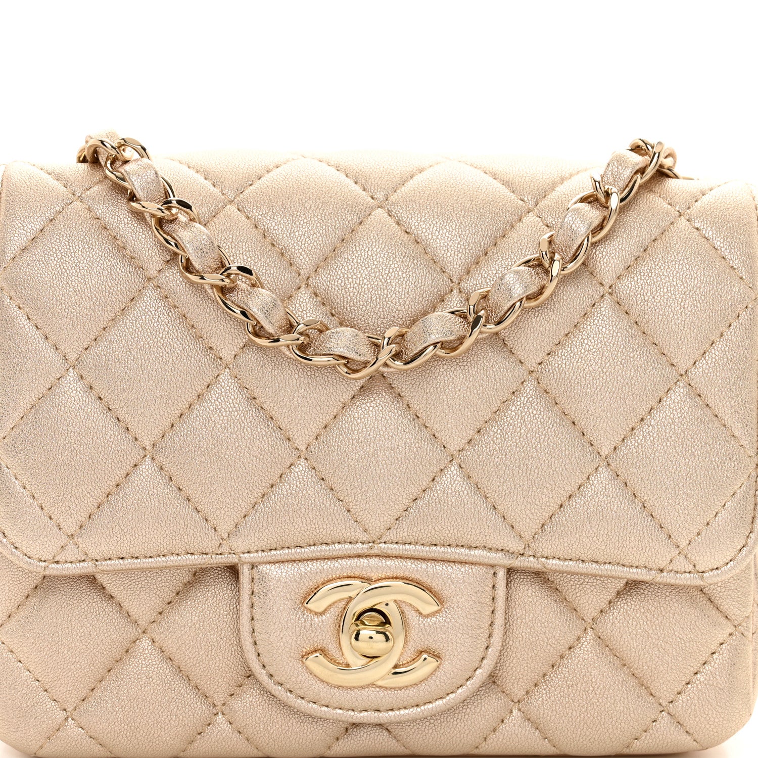 Chanel Metallic Lambskin Quilted Mini Square Flap Gold 5 of 10