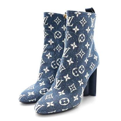Louis Vuitton Denim Monogram Silhouette Ankle Boots 37 Navy Blue 4 of 9
