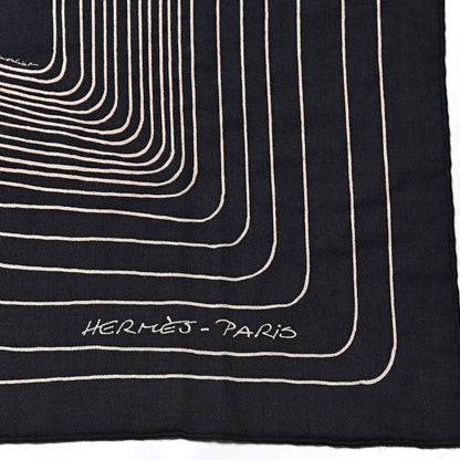 Hermes Cashmere Silk Pegase Paysage Shawl 140 Beige Black 3 of 5