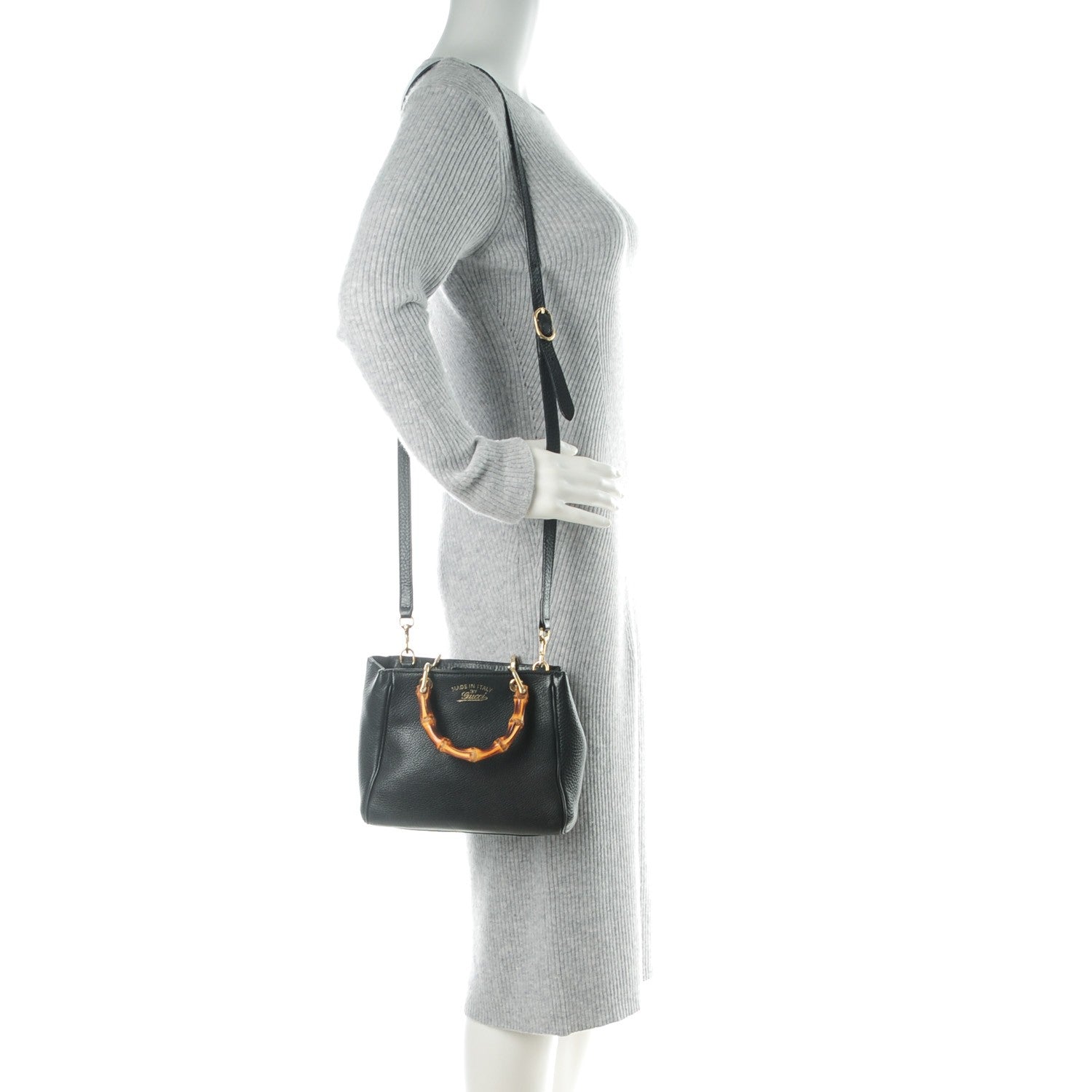 Gucci Cellarius Calfskin Mini Bamboo Shopper Tote Black 2 of 7