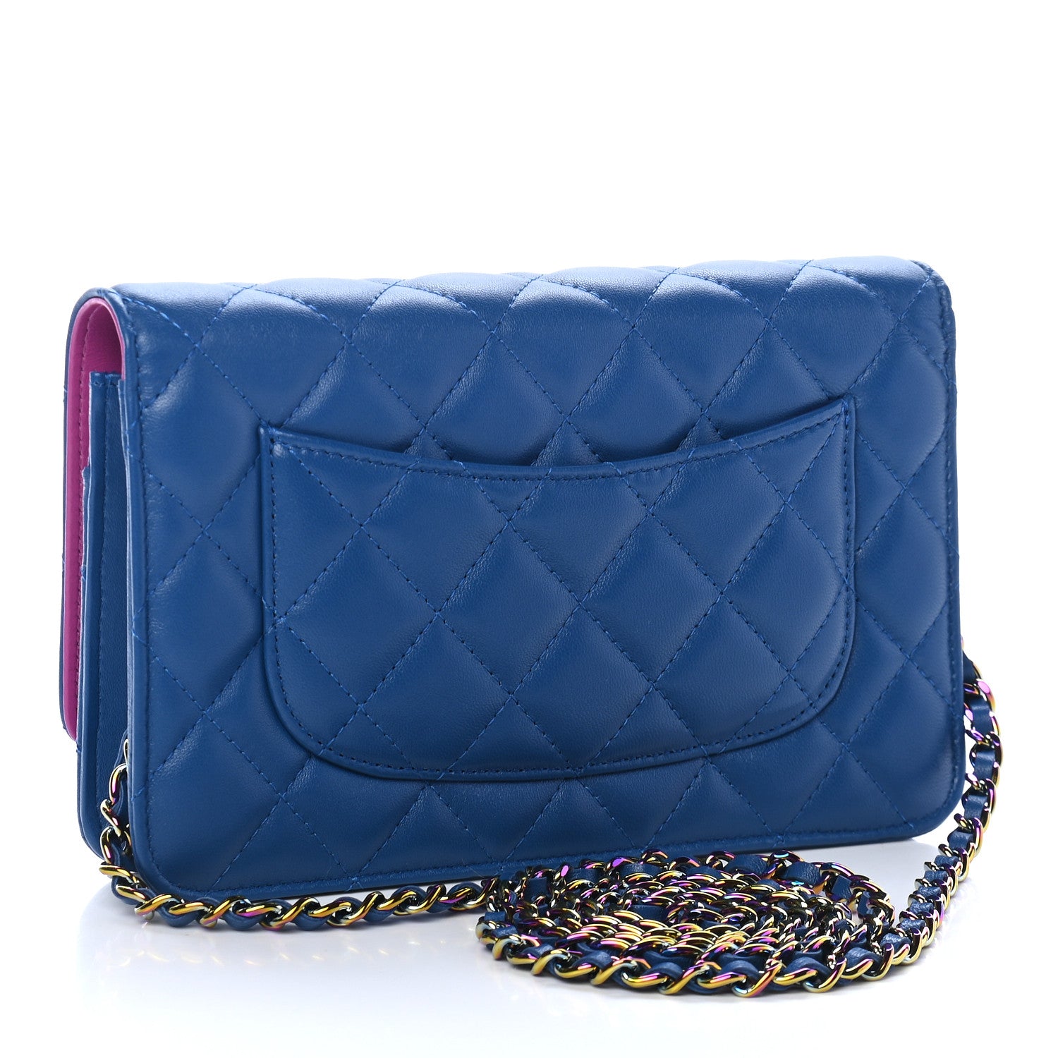 Chanel Lambskin Quilted Wallet On Chain WOC Dark Blue Pink 2 of 9