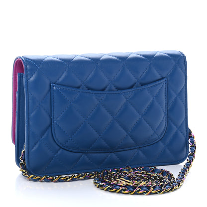 Chanel Lambskin Quilted Wallet On Chain WOC Dark Blue Pink 2 of 9