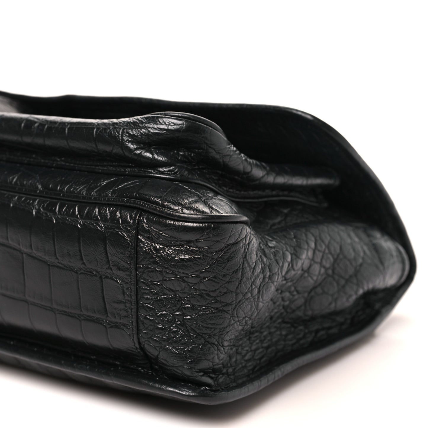 Crocodile Embossed Lambskin Monogram Medium Niki Chain Satchel Black