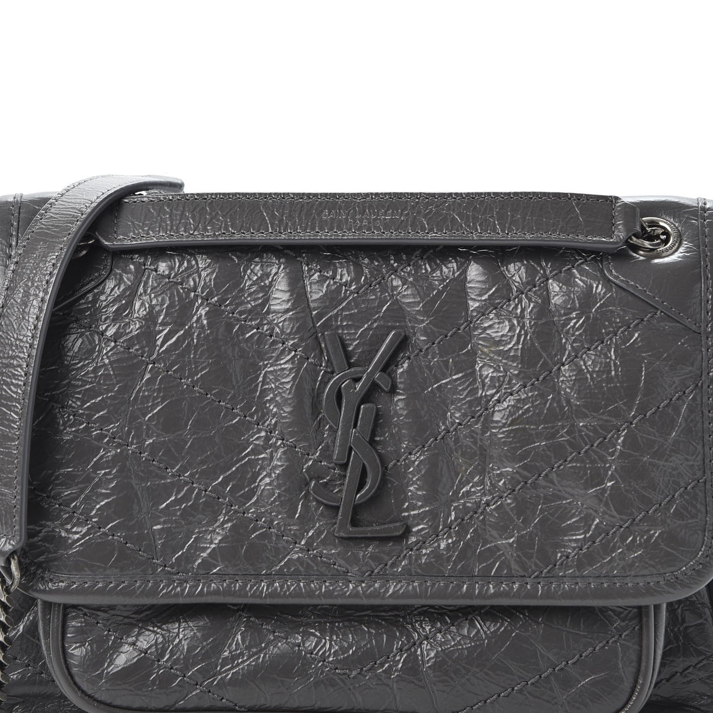 Crinkled Calfskin Matelasse Monogram Baby Niki Chain Satchel Storm