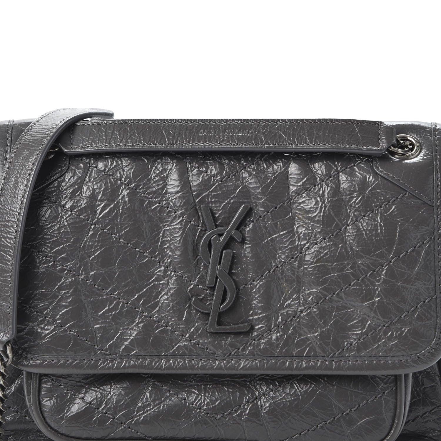 Saint Laurent Crinkled Calfskin Matelasse Monogram Baby Niki Chain Satchel Storm 8 of 8