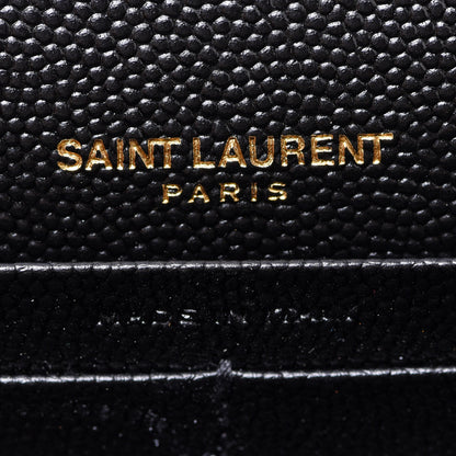 Saint Laurent Grain De Poudre Matelasse Chevron Monogram Envelope Chain Wallet Black 6 of 8