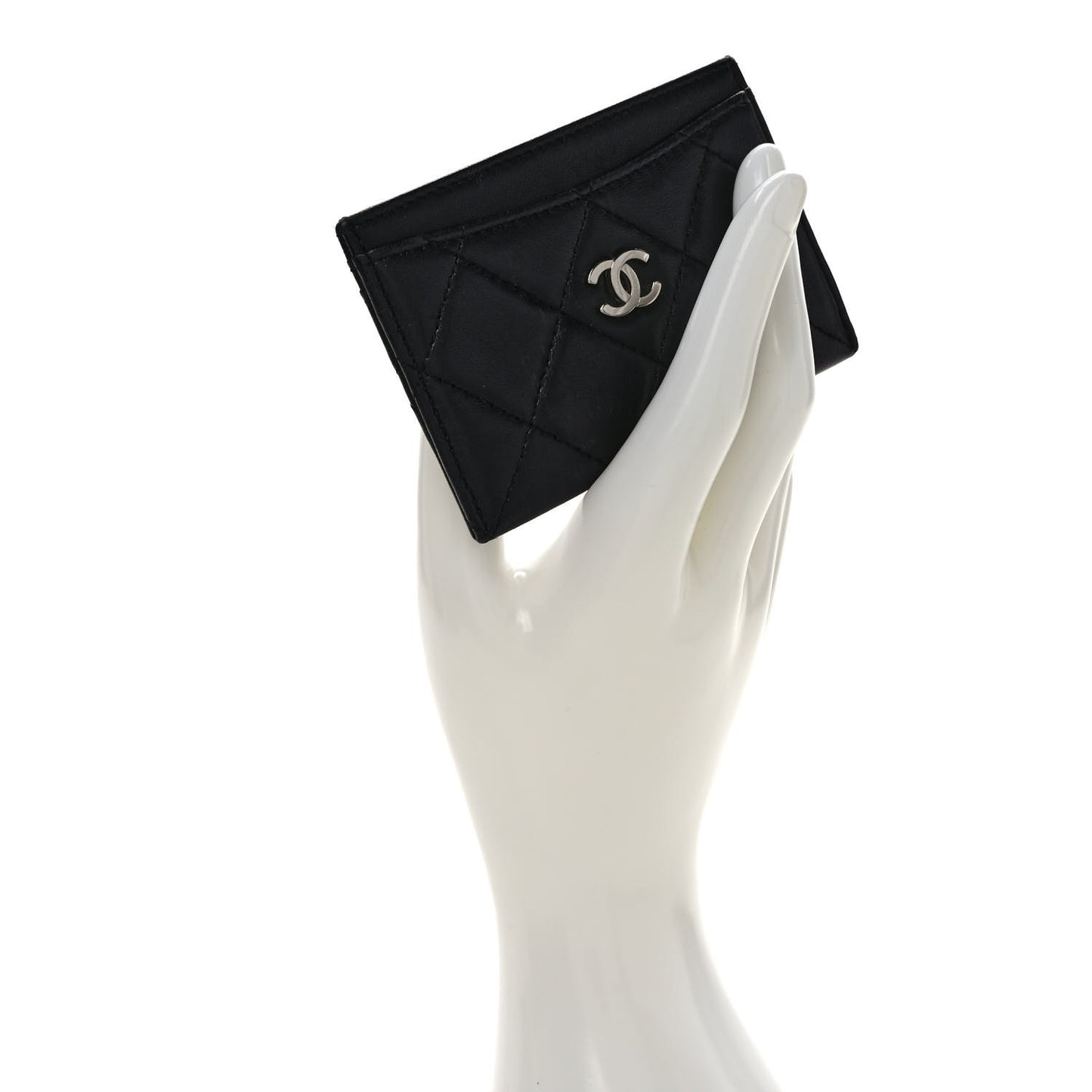 Lambskin Quilted Card Holder Black
