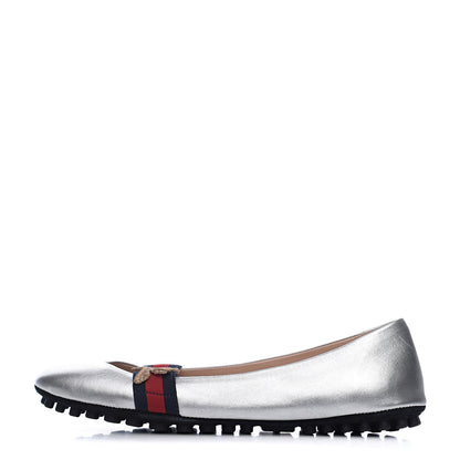 Gucci Metallic Nappa Web Bayadere Ballerina Flats 36 Argento 1 of 8