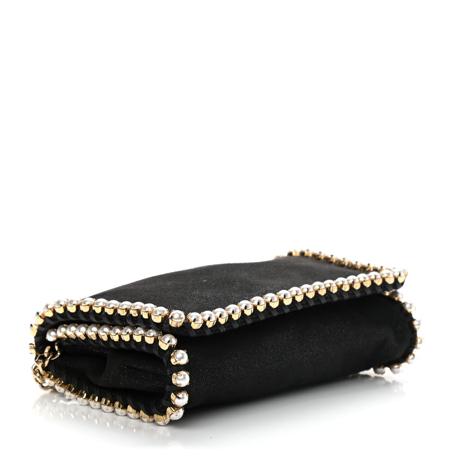 Shaggy Deer Pearl Studded Falabella Crossbody Clutch Black