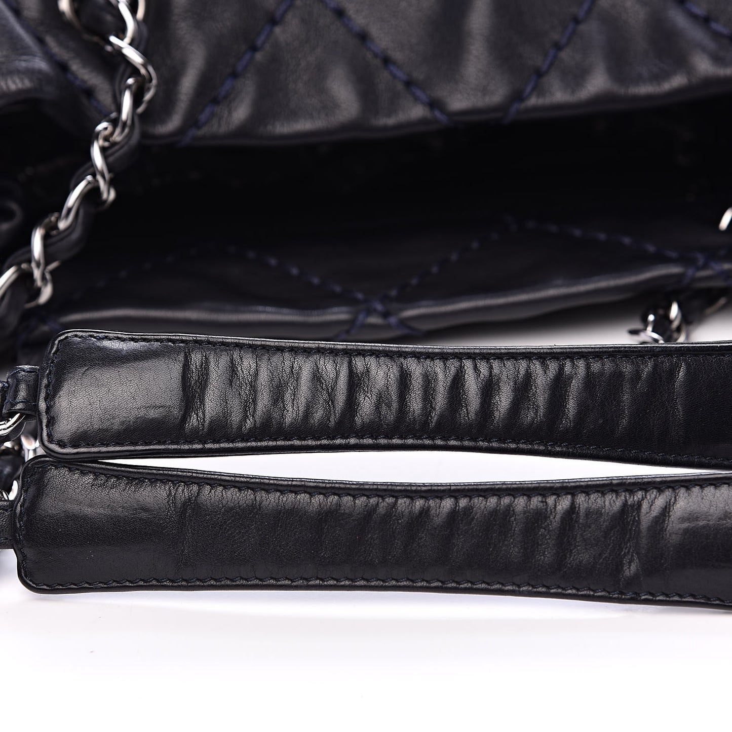Lambskin Stitched Expandable Tote Navy