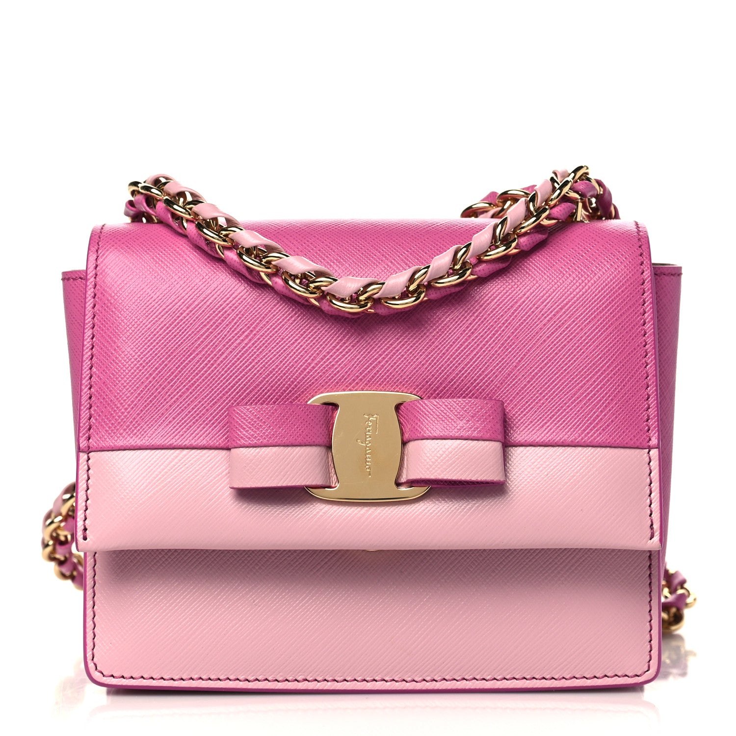 Salvatore Ferragamo Printed Calfskin Bi-Color Ginny Crossbody Bag Purple Pink 1 of 9