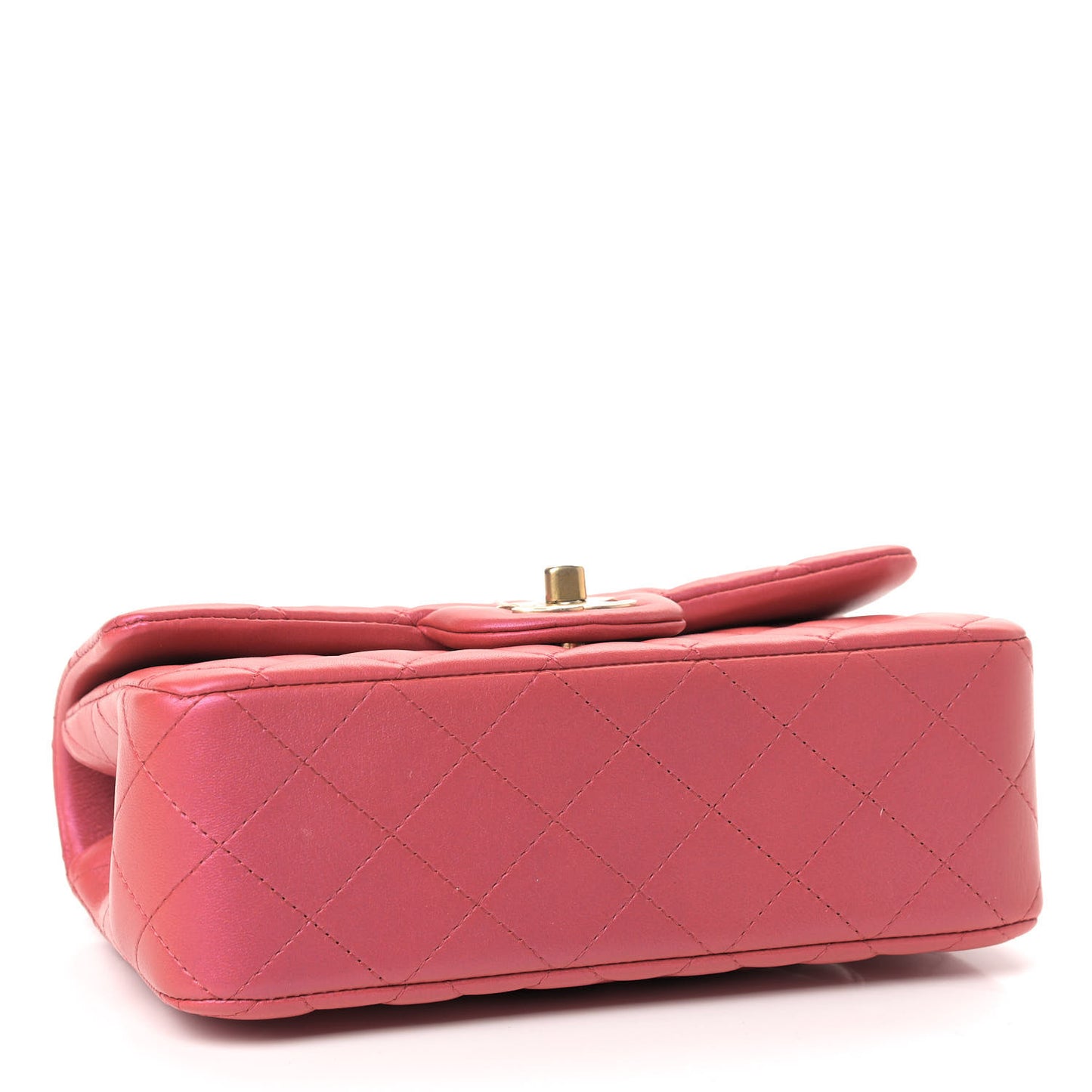 Iridescent Lambskin Quilted Mini Top Handle Rectangular Flap Red