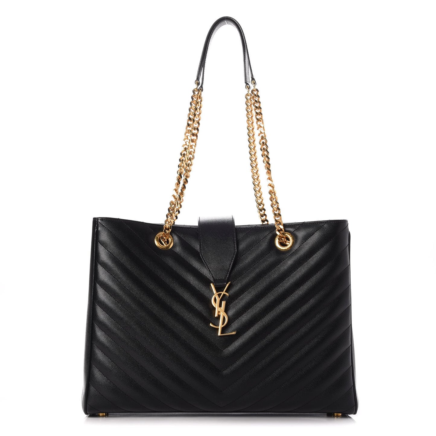 Grain De Poudre Matelasse Chevron Monogram Shopping Bag Black