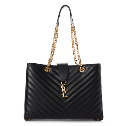 Saint Laurent Grain De Poudre Matelasse Chevron Monogram Shopping Bag Black 1 of 7