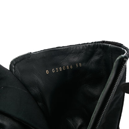 Chanel Calfskin Knit Lace Up Combat Boots 38 Black Green 6 of 15
