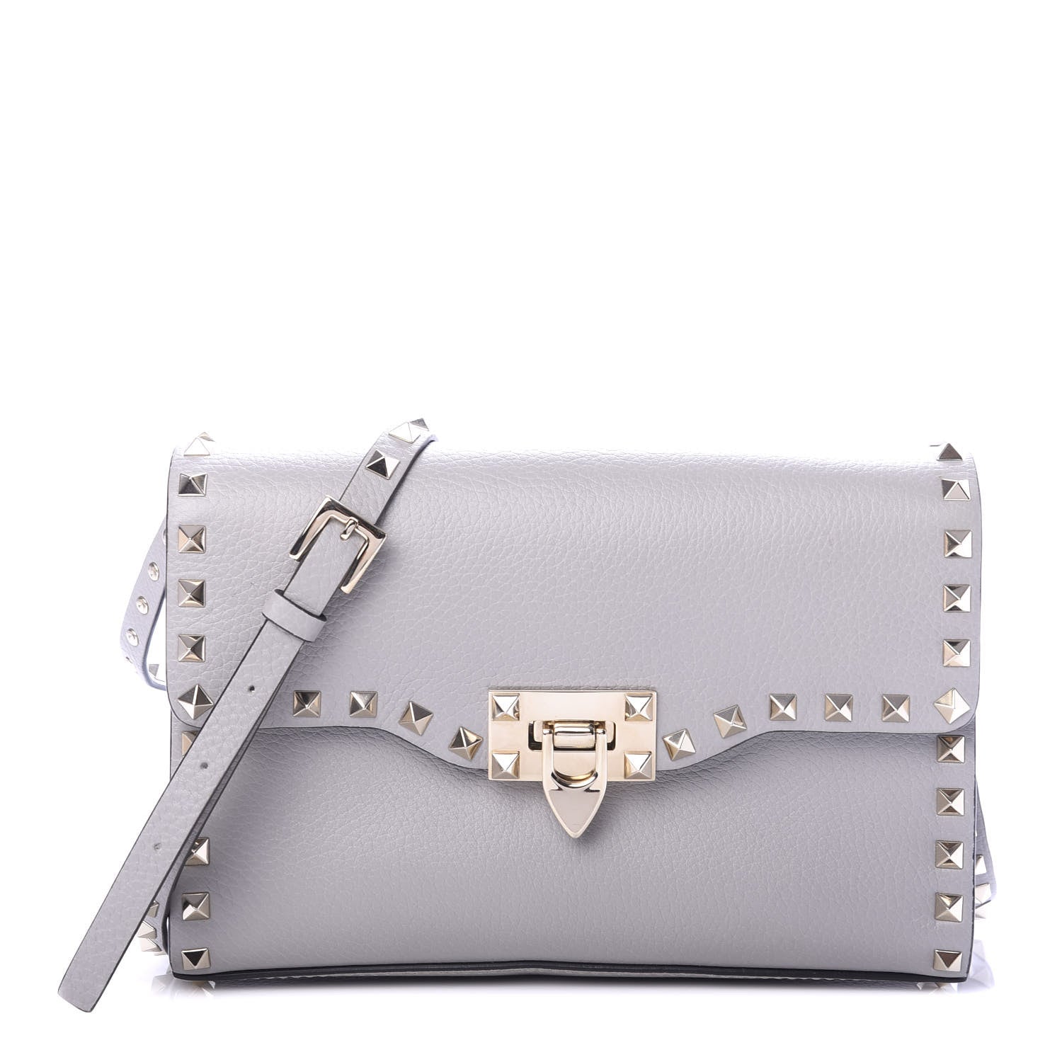 Valentino Garavani Pebbled Calfskin Medium Rockstud Flip Lock Crossbody Bag Pastel Grey 1 of 10