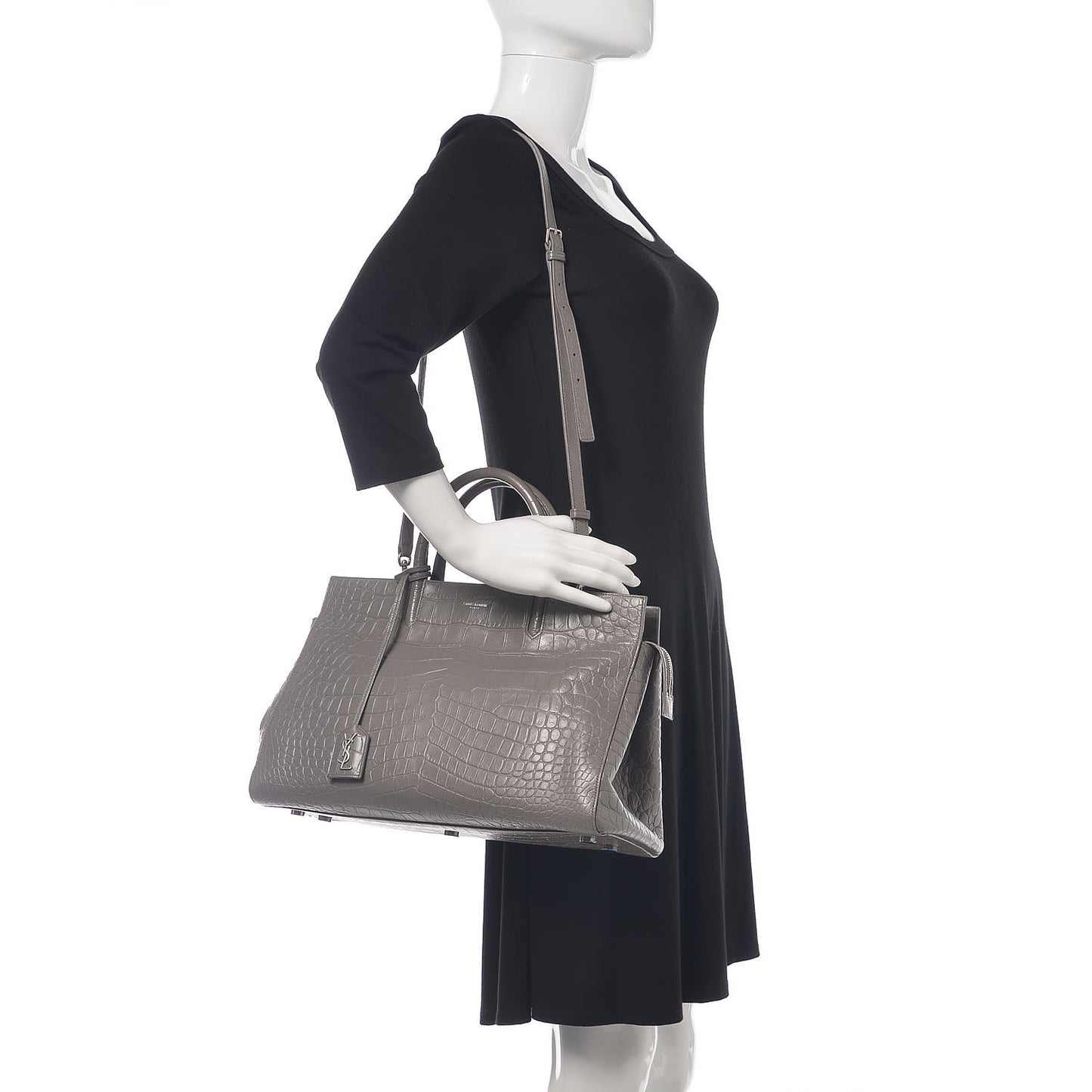 Calfskin Crocodile Embossed Medium Cabas Rive Gauche Fog
